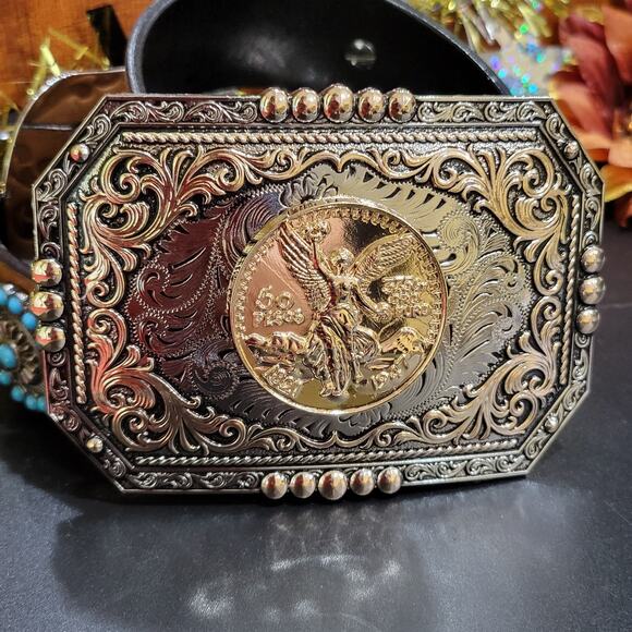 Unbranded Other - Centenario Cowboy Belt Buckle Western Hebilla Rodeo Silver Rosetone Coin